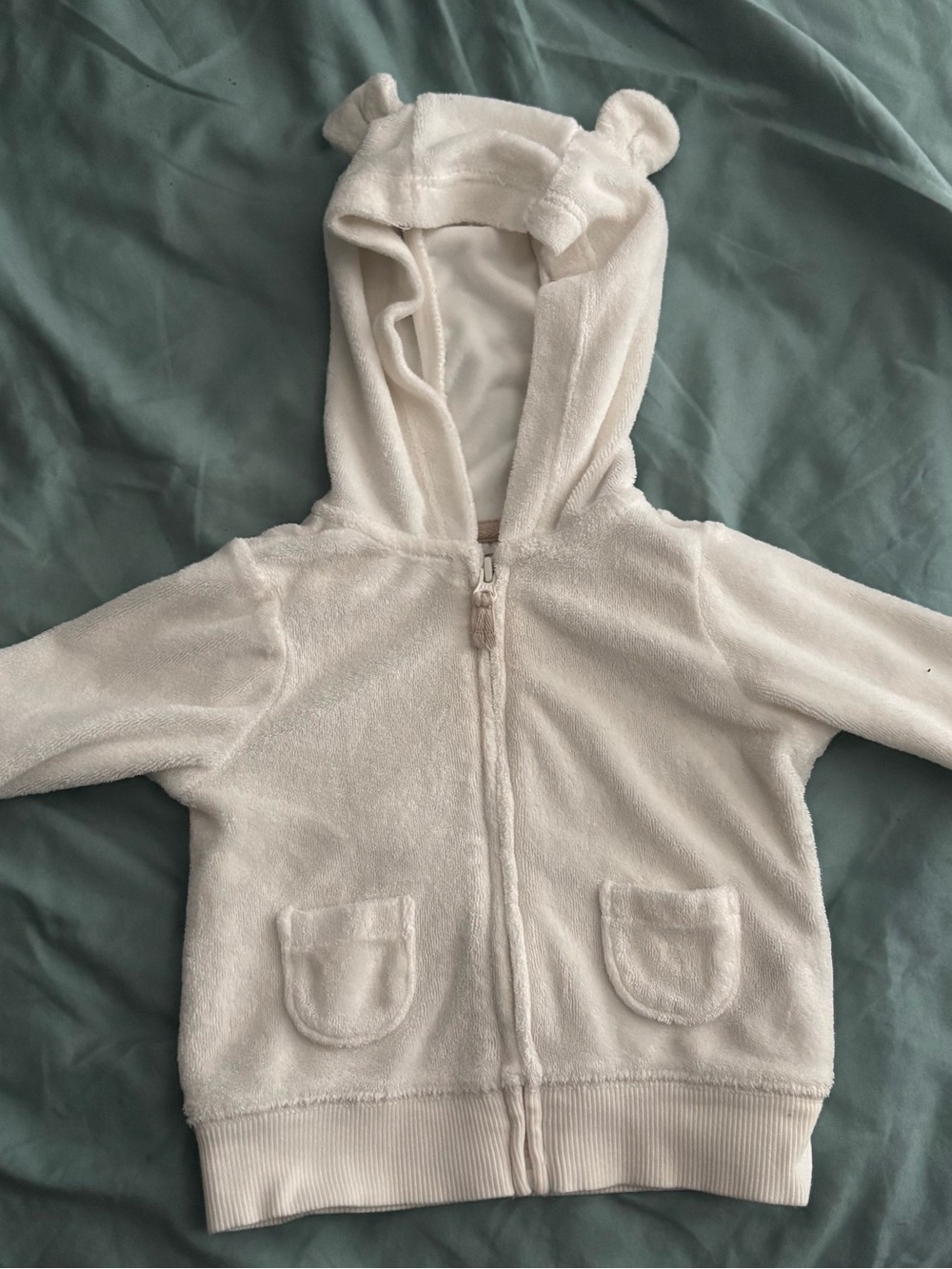 Soft White Hooded Baby Zip Jacket with Bear Ears